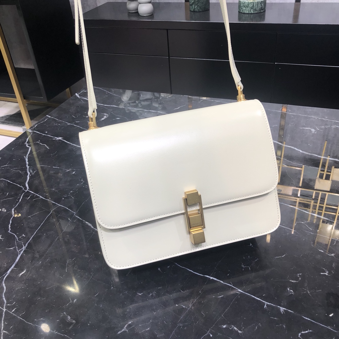 Saint Laurent Calfskin Le Carre Box Handbag Shoulder Bag White 633214